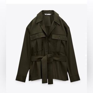 Women Zara Belted Pocket Shirt Size S